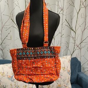Mona B Orange and Blue Patterned Ruffles Shoulder Bag